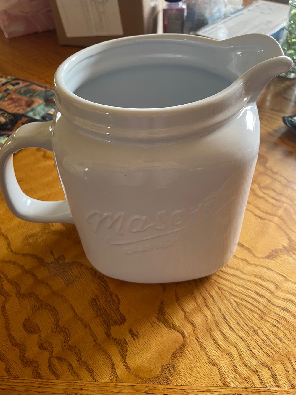 Mason White Ceramic Pouring Pitcher with Handle